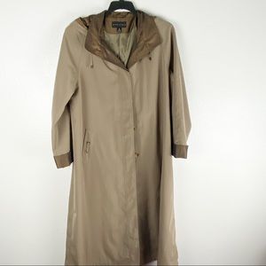 GALLERY Brown Tan Long Pockets Back Hoodie Utility Coat, Size 14
